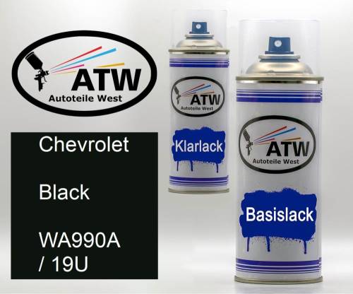 Chevrolet, Black, WA990A / 19U: 400ml Sprühdose + 400ml Klarlack - Set, von ATW Autoteile West.